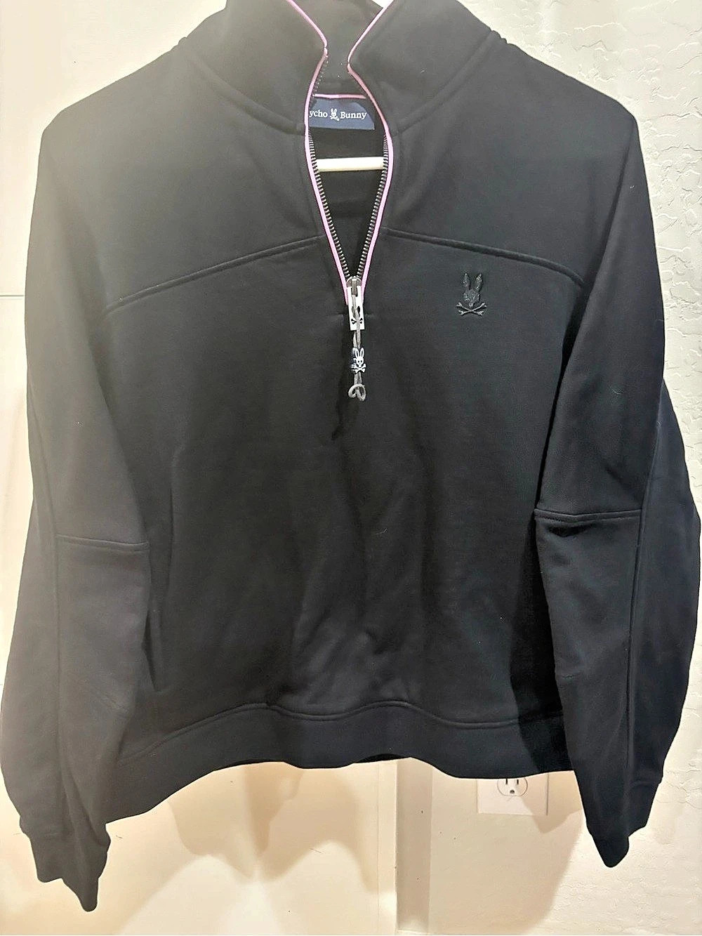 🐰🐰Psycho Bunny Daisie 1/4 Zip Pullover Black with Pink Trim ⚫️⚫️
